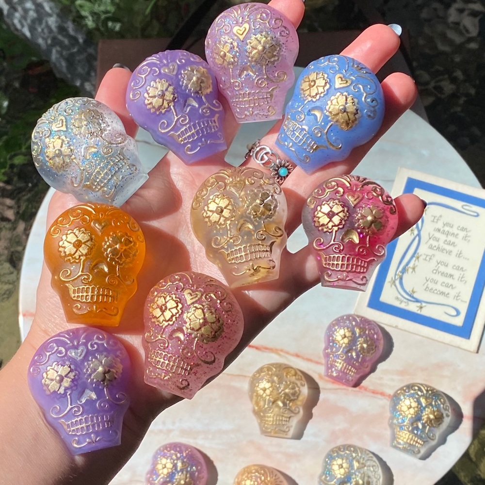 PACK OF 4 Magnets Sugar Skull Colorful Resin Art - Picture 3 of 15